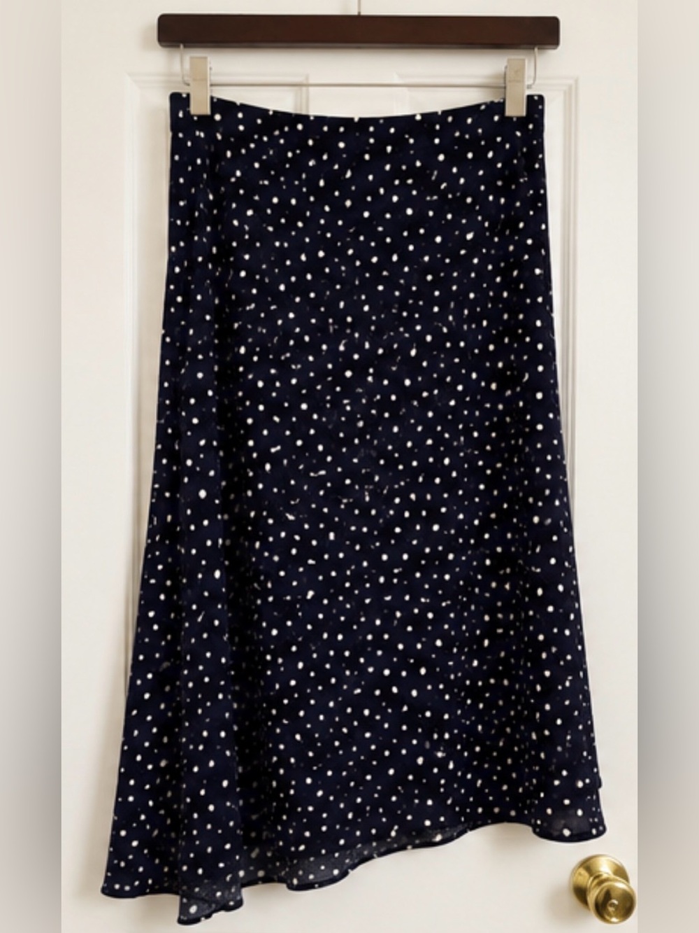 VINCE Polka Dot Asymmetrical Midi Skirt Size Large Fluid Draped Minimalist